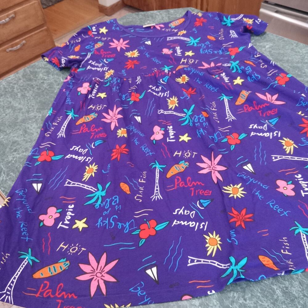 Vintage Down Under Palm Tree Midi Dress Lounge Women's Size XL Tropical Print